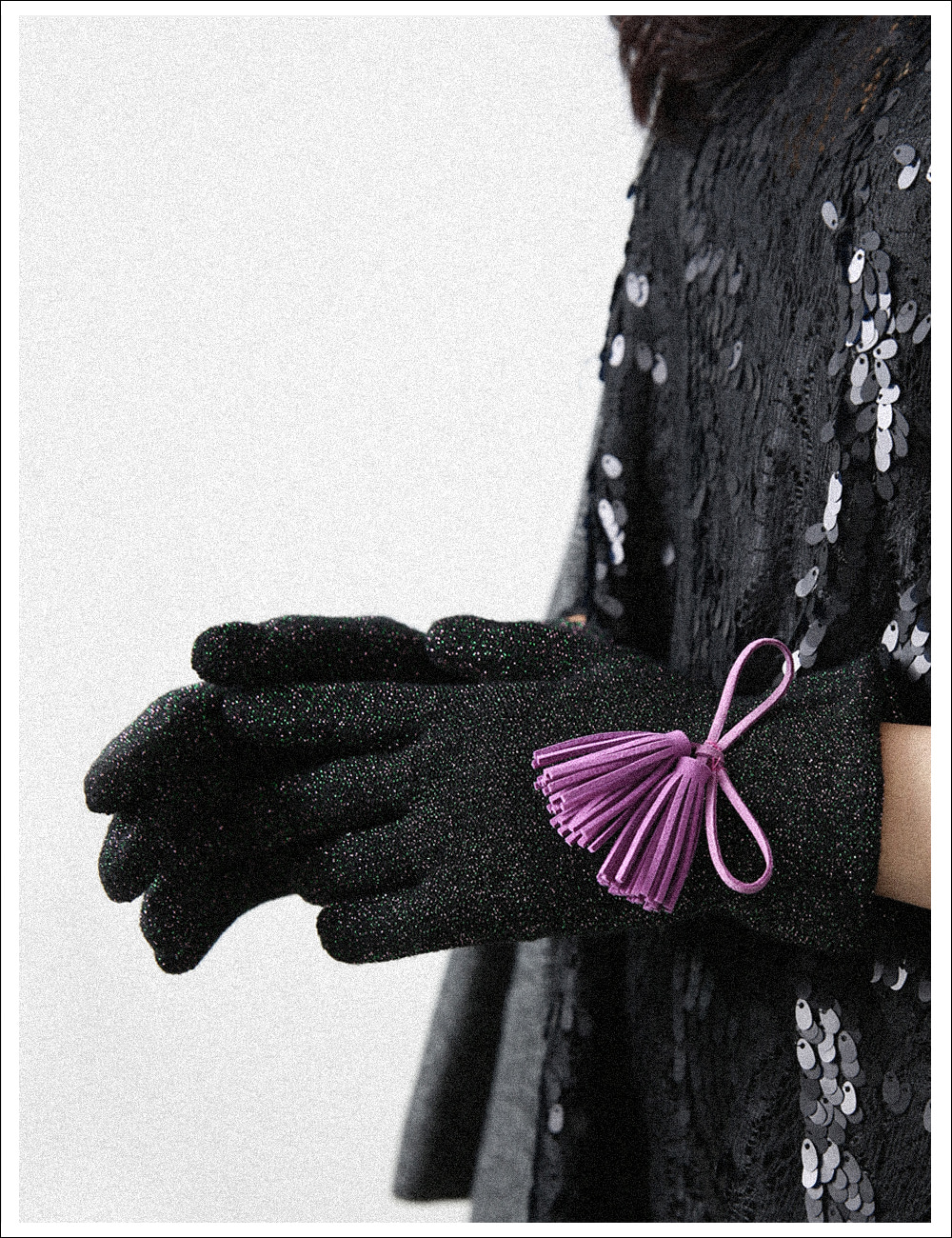 Color Glitter tassel Gloves_purple 반짝이 니트 리본테슬 장갑